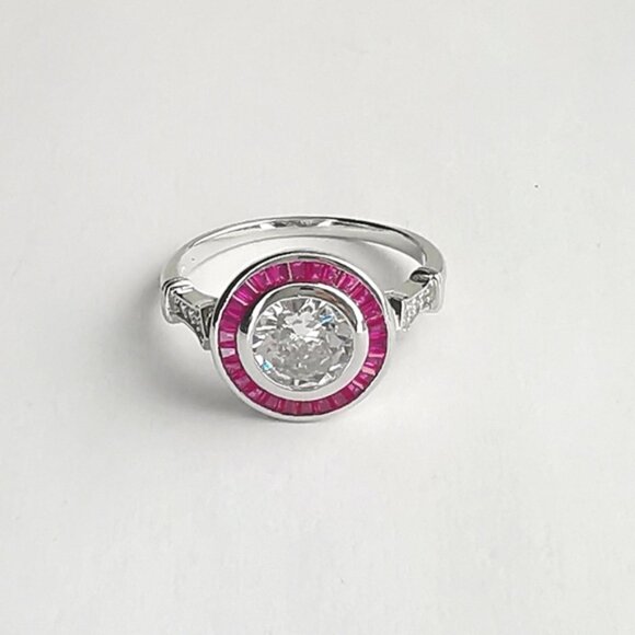 Art Deco White Sapphire and Ruby Ring in Sterling Silver engagement size 6 - Picture 3 of 12
